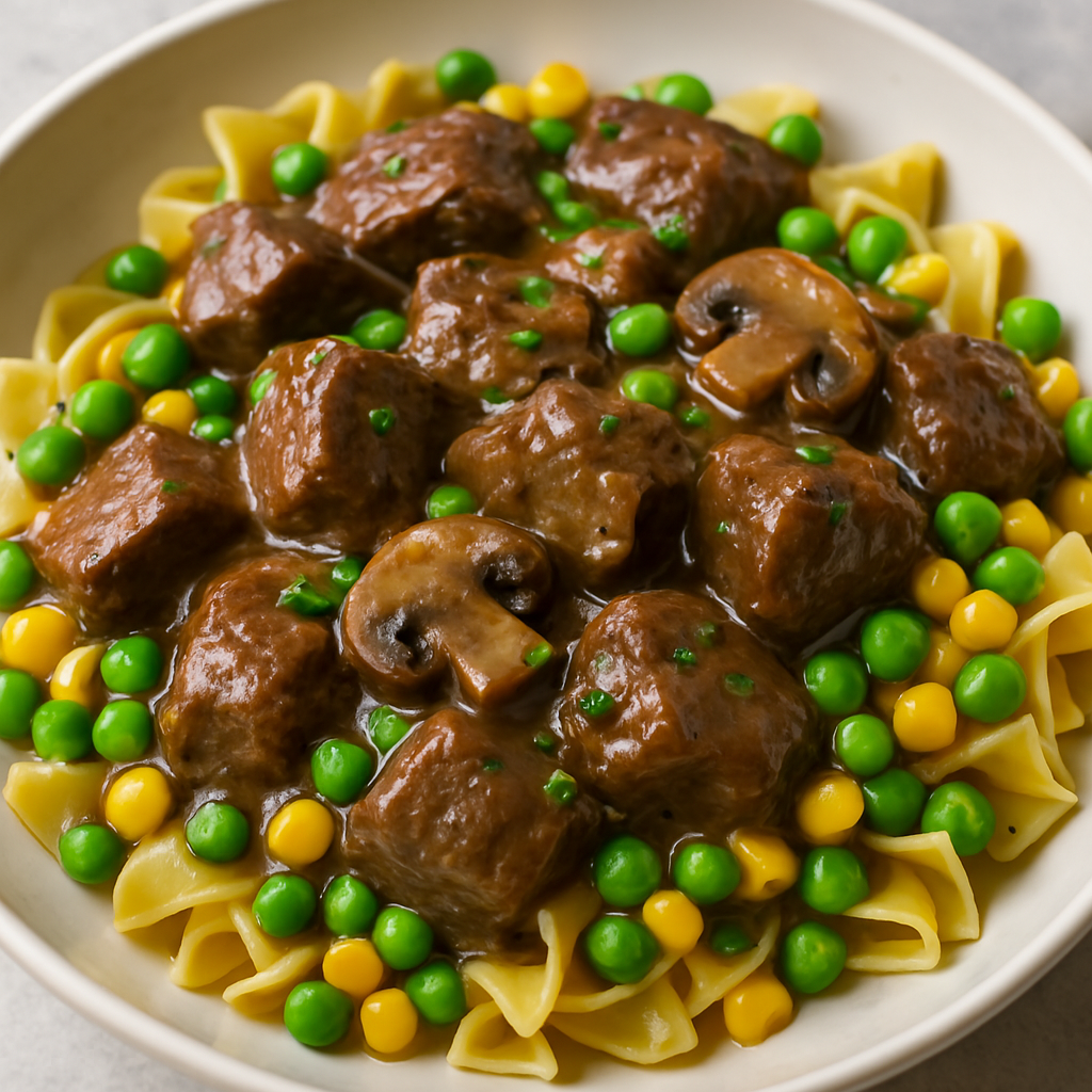 Beef Tips with Mushroom Gravy and Noodles